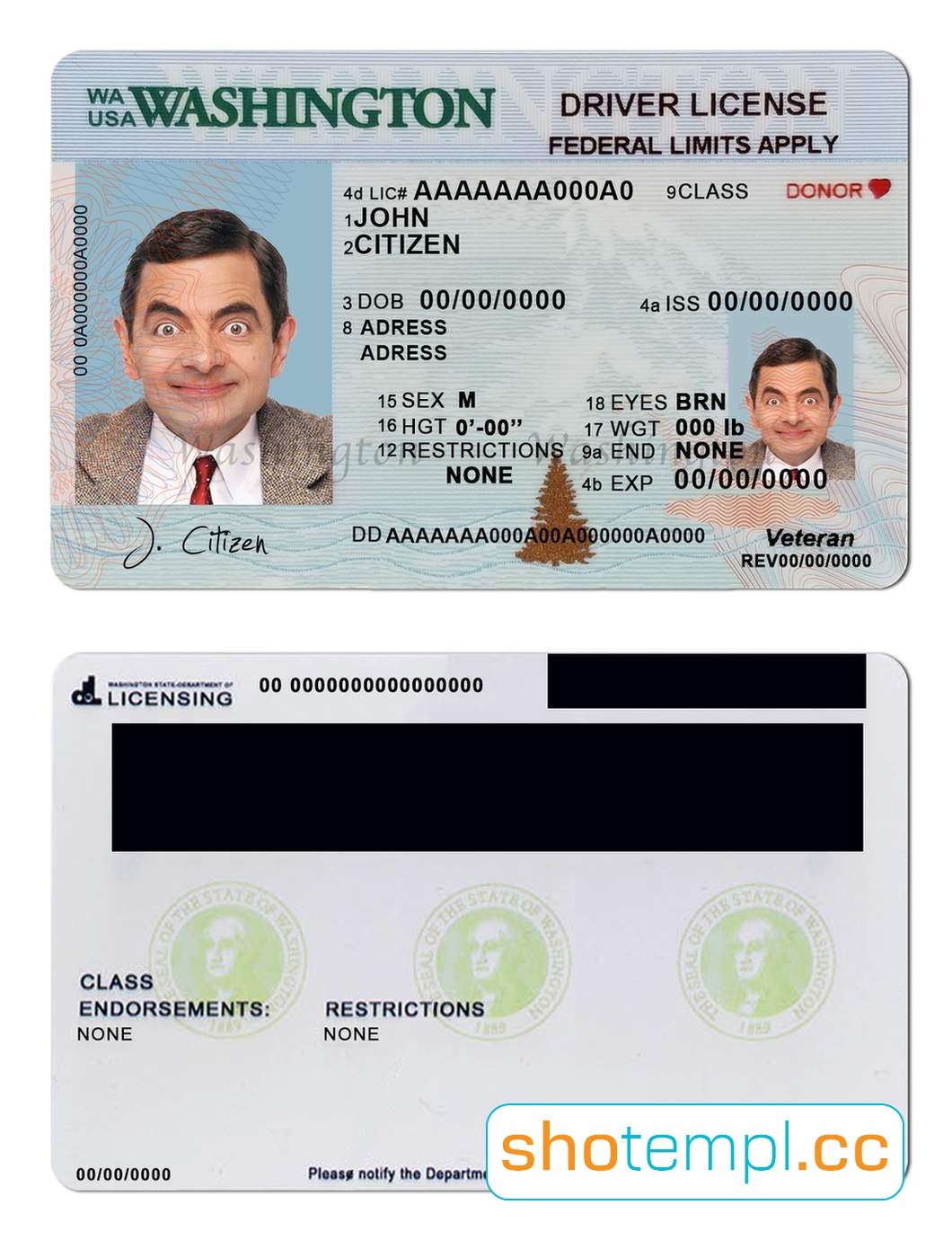 Washington Driver License PSD Template V2